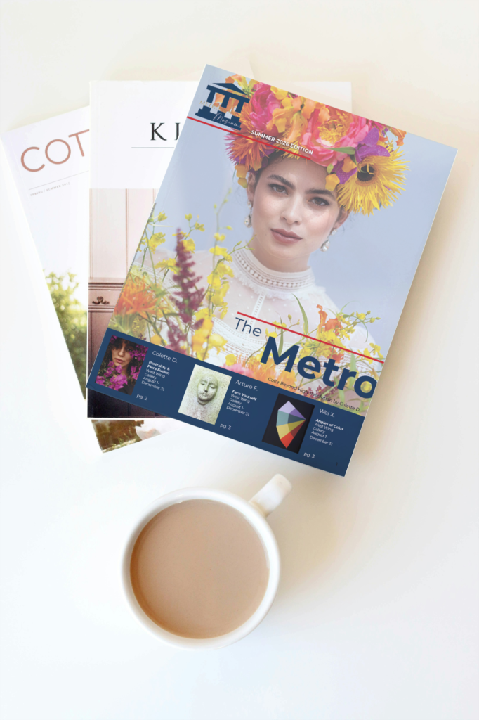 Stack of magazines on a table with a cup of coffee