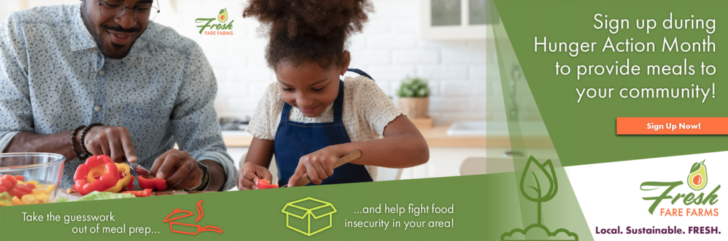Multi-Panel Social Media Ad for Fresh Fare Farms featuring a father and a daughter chopping vegetables together